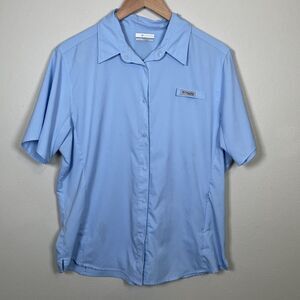 Columbia Women's XL PFG Shirt Fishing Omni-Shade Short Sleeve Snap Zip Pockets